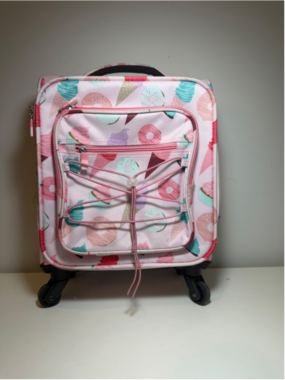 Kids Pink Ice Cream Donut Rolling Luggage Travel Suitcase Spinner Wheel Bag #F